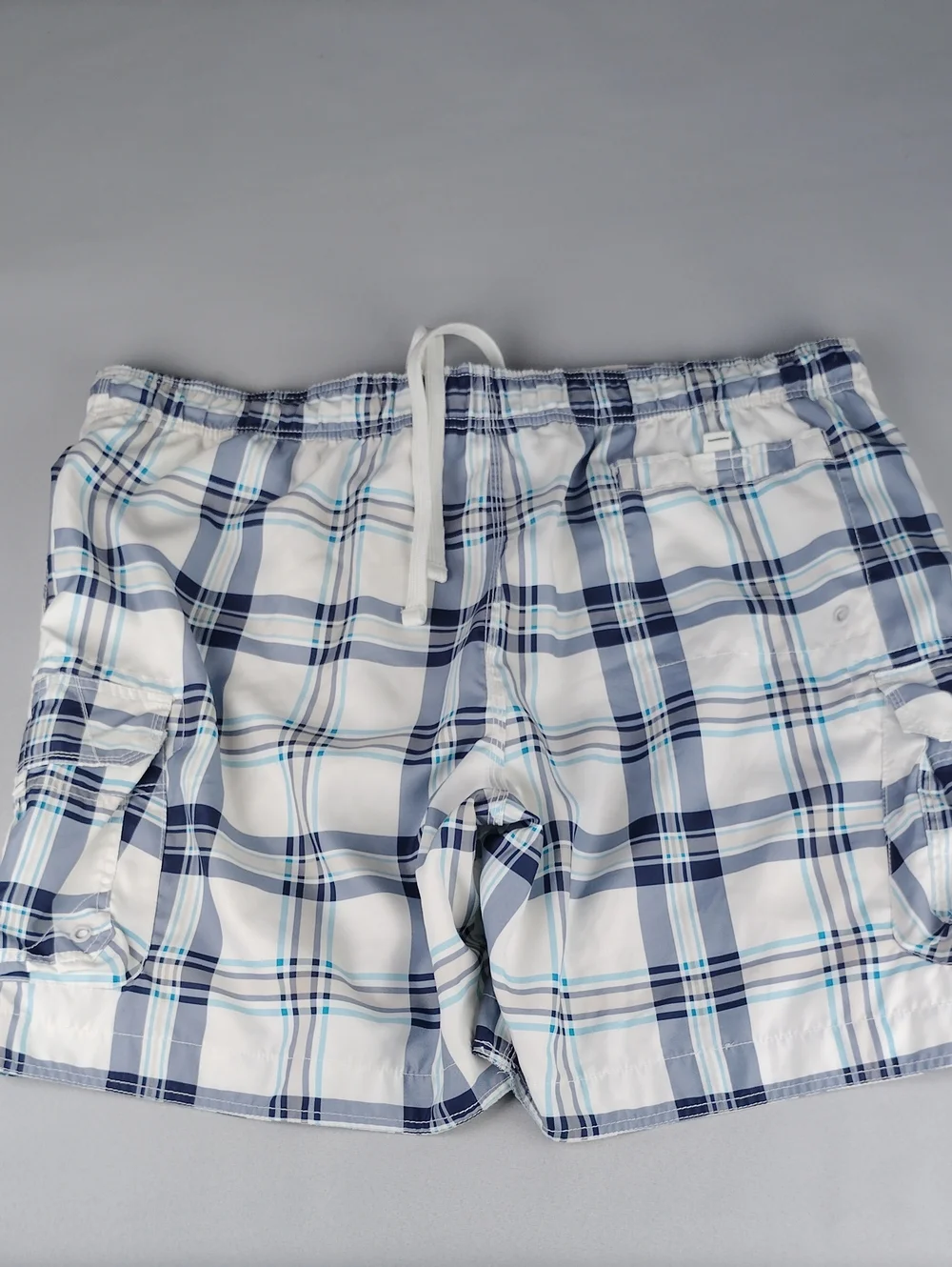OP Men's Plaid Swim Trunks - White/Navy